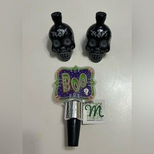 KAH tequila (empty) day of the dead sugar/salt/pepper skulls W/light up Btl stop